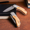 Damascus Blade & Olivewood Folding Clip Knife