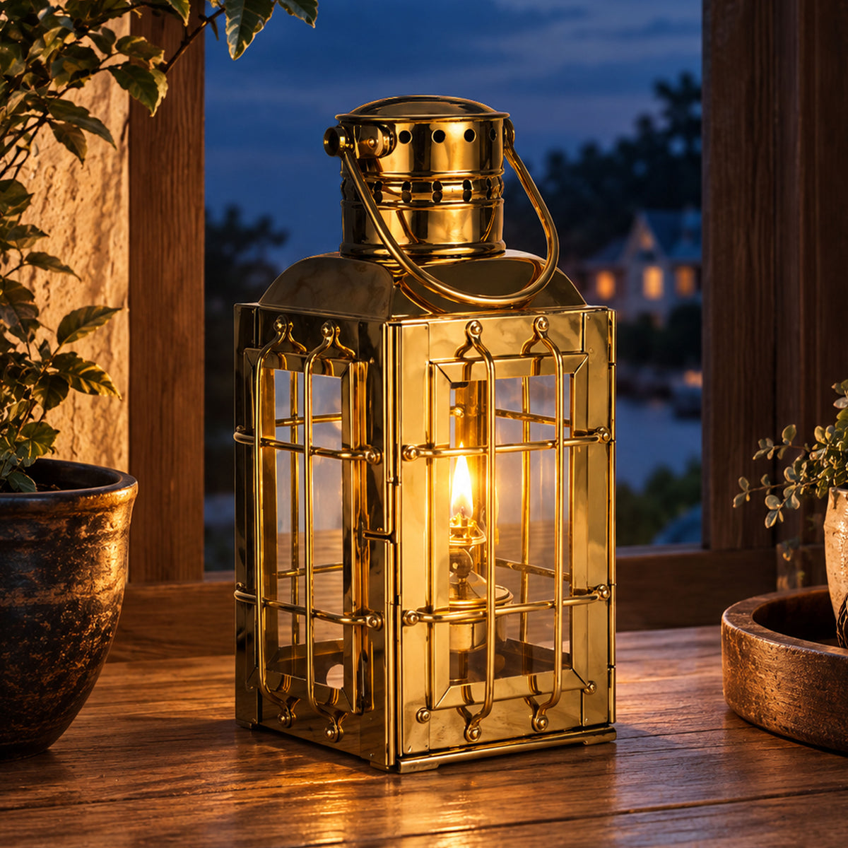 Vintage Inspired 19th Century Brass Oil Lantern