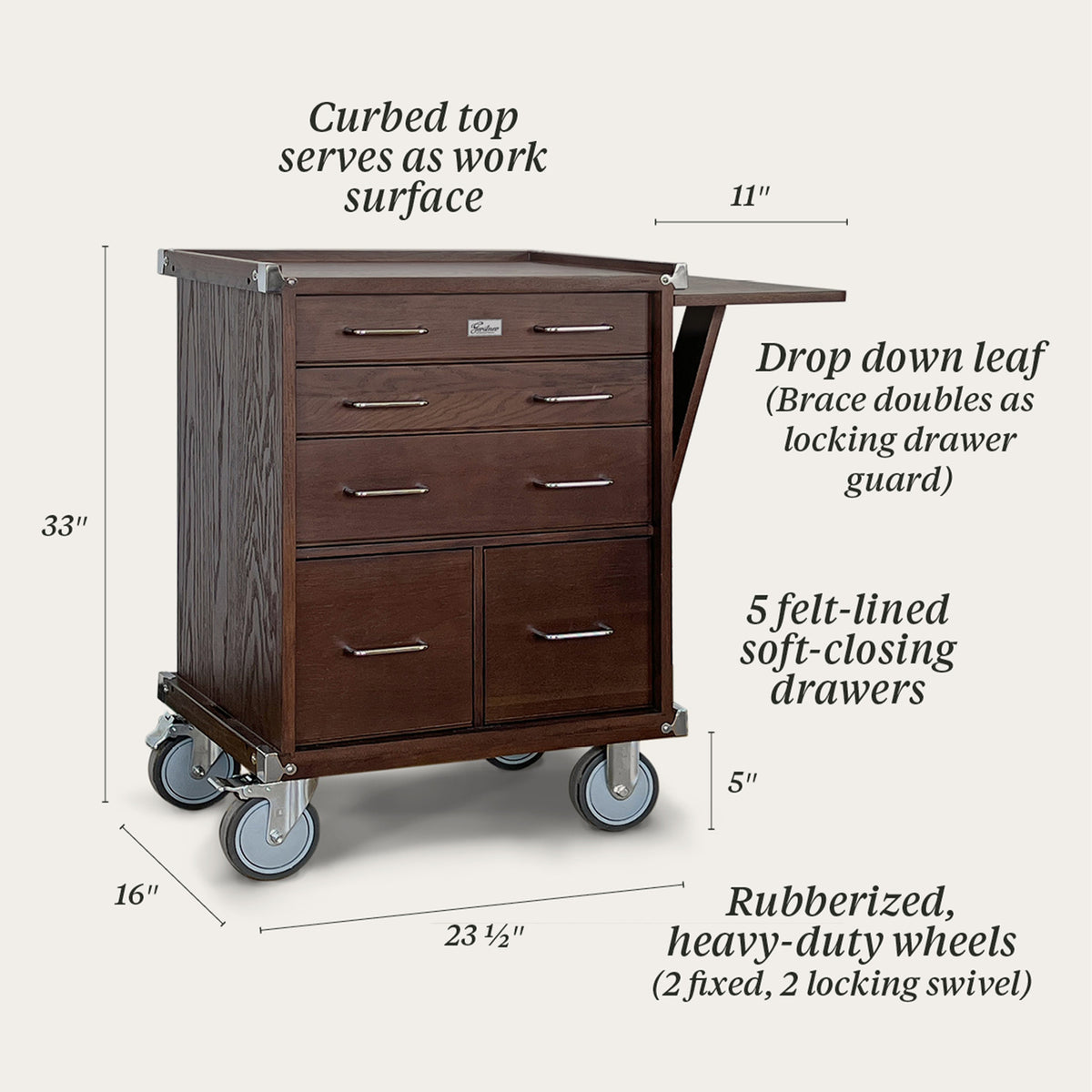 Gerstner International Dark Oak Rolling Cabinet